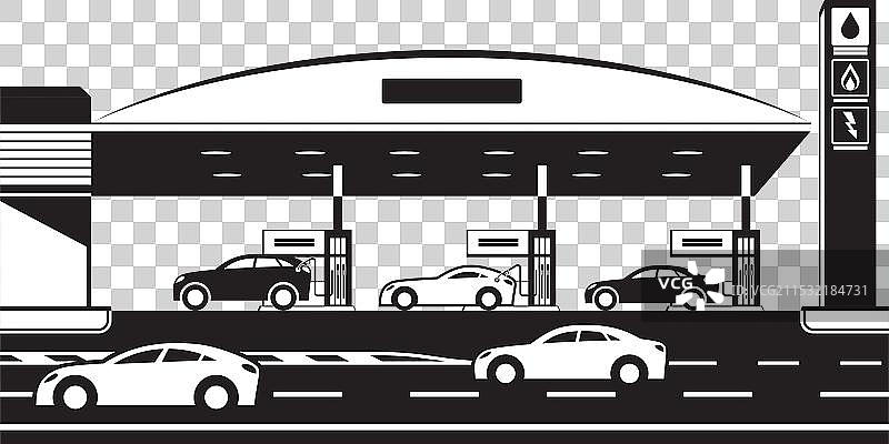 汽油、液化石油气和电动车充电站与汽车图片素材