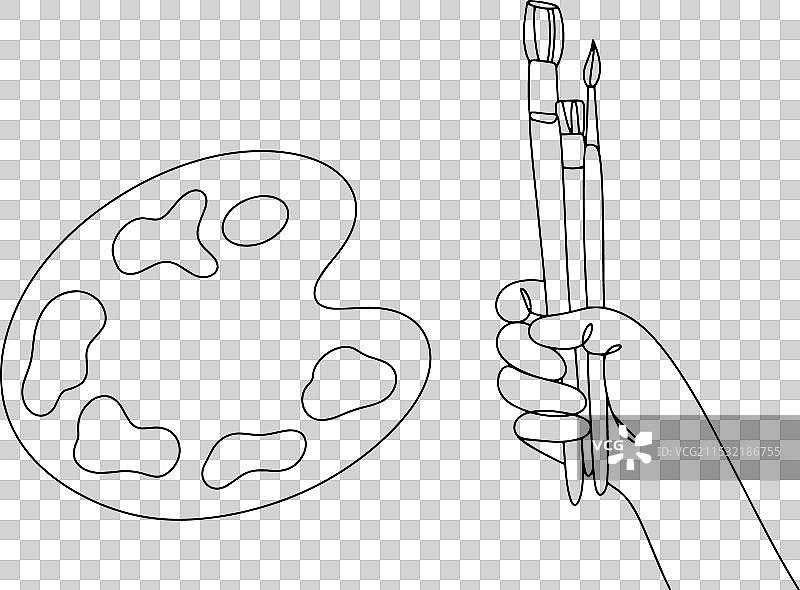 手持调色板和画笔的一笔画图片素材