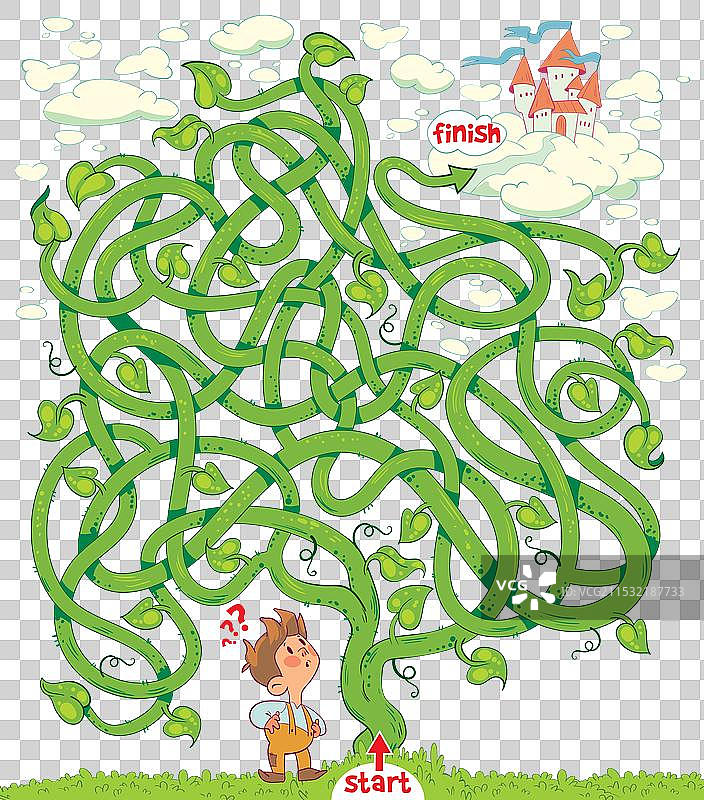 孩子们的逻辑游戏：通过豆茎迷宫图片素材