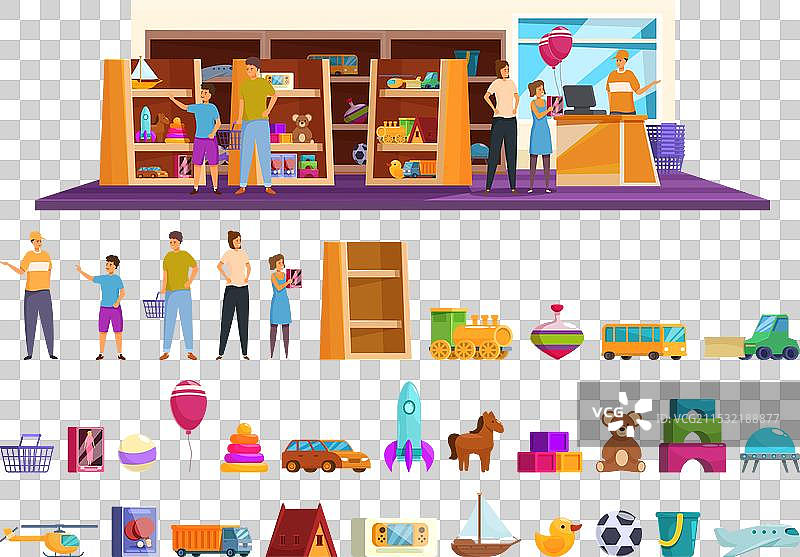玩具店图标集卡通在线商店图片素材