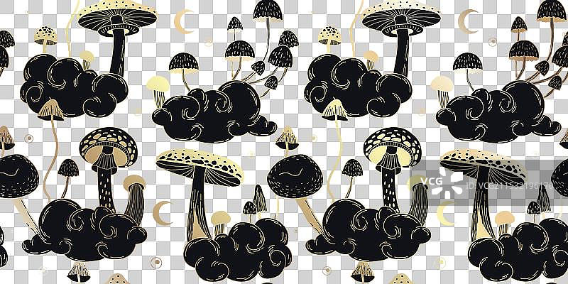 一组各种神秘的蘑菇，嬉皮士魔法图片素材