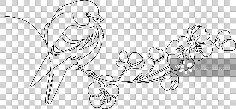 抽象的小鸟栖息在盛开的树上图片素材