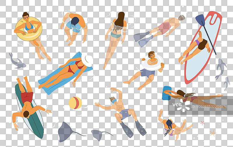 夏季海滩度假，女性在海中游泳图片素材