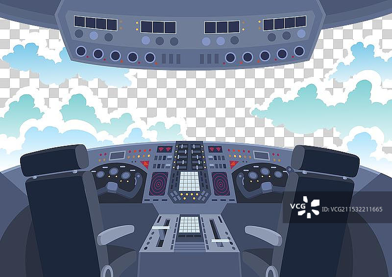 飞机驾驶舱后视图，飞行中的客舱图片素材