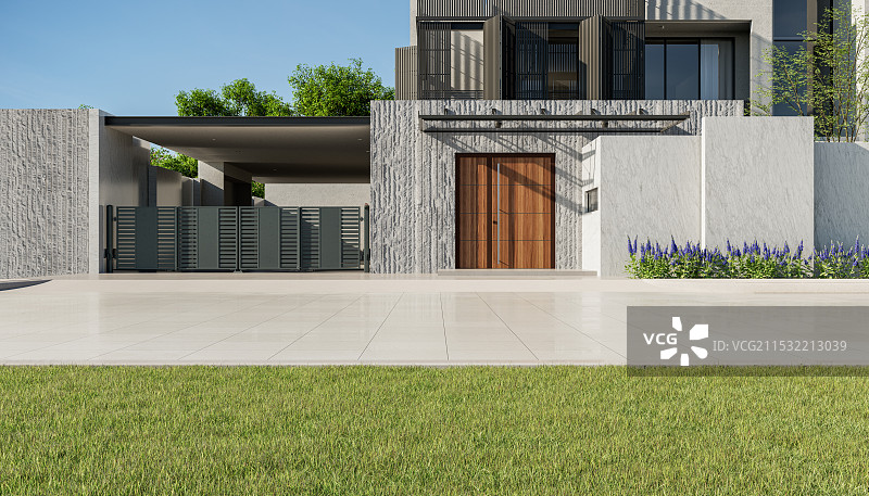 大理石地面_庭院_独栋别墅图片素材