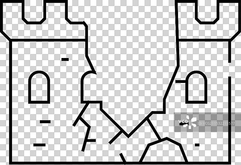 城堡毁坏的墙壁线条图标图片素材