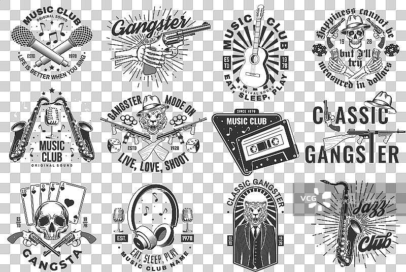 一组黑帮和复古音乐海报横幅图片素材