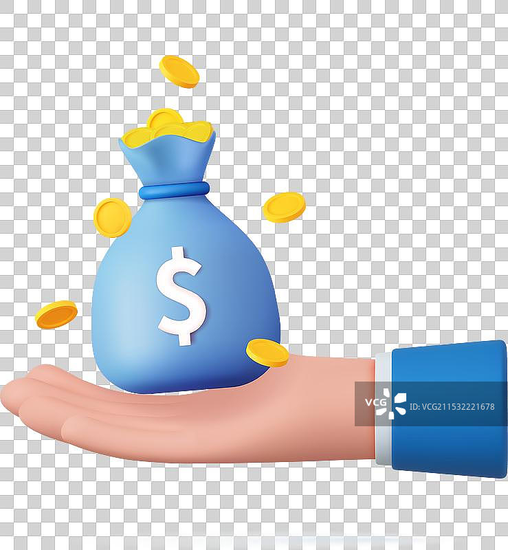 3D手握钱袋图片素材