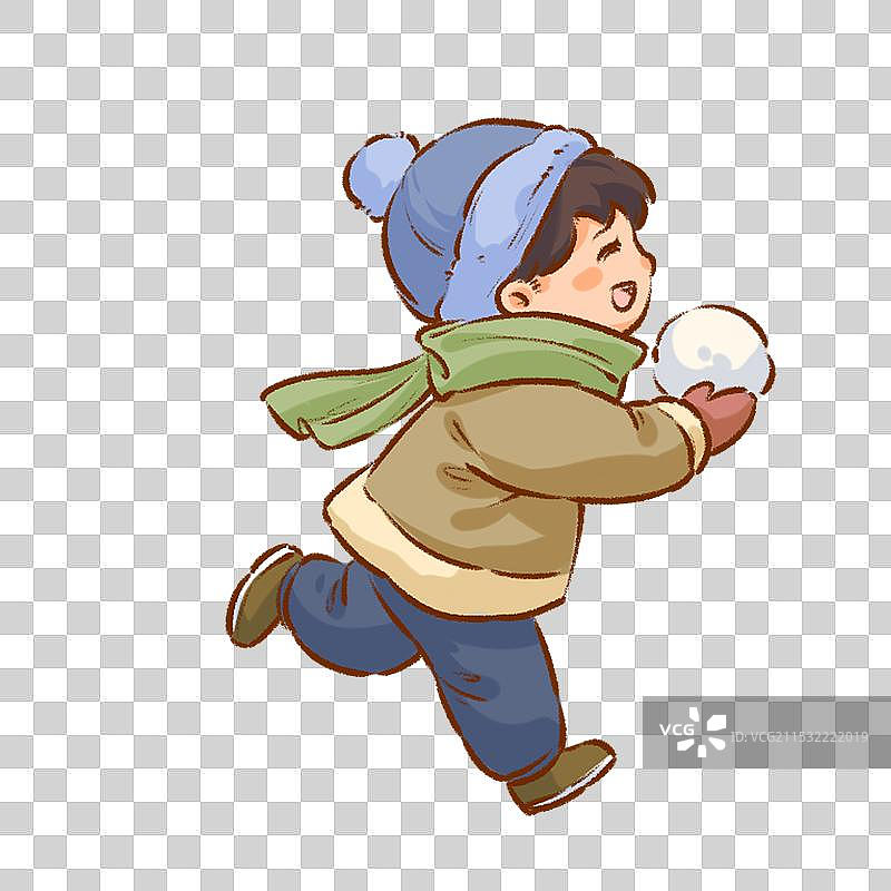 白色冬天可爱的小孩堆雪人图片素材