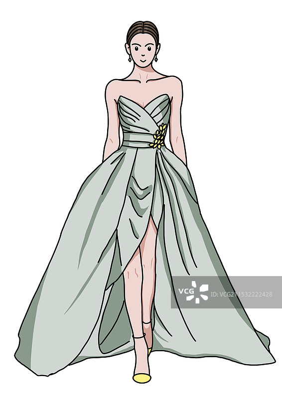 豆豆眼涂鸦风婚纱礼服女全身图片素材