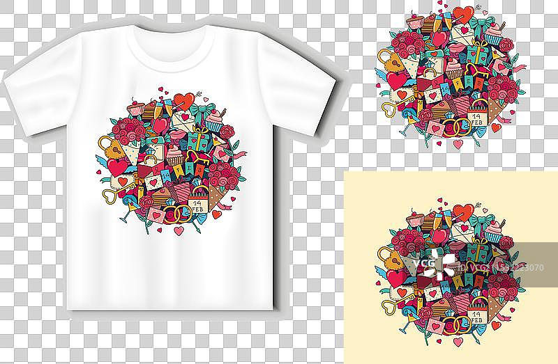 情人节概念涂鸦与字母T图片素材