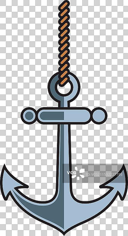 一个铁锚悬挂在绳子上图片素材