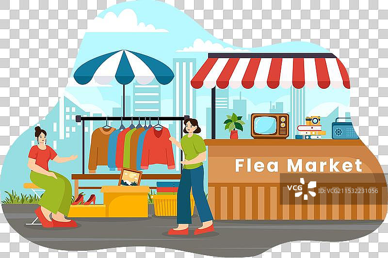 跳蚤市场与二手商店，顾客们在购物图片素材