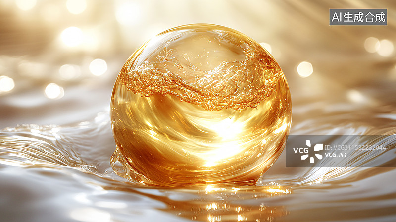 【AI数字艺术】金色的精油水滴，分子图片素材