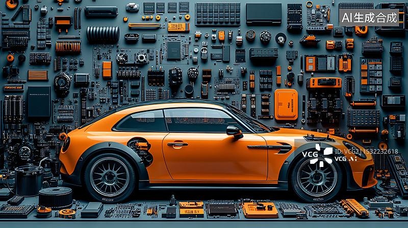 【AI数字艺术】汽车改装，零件，组装图片素材