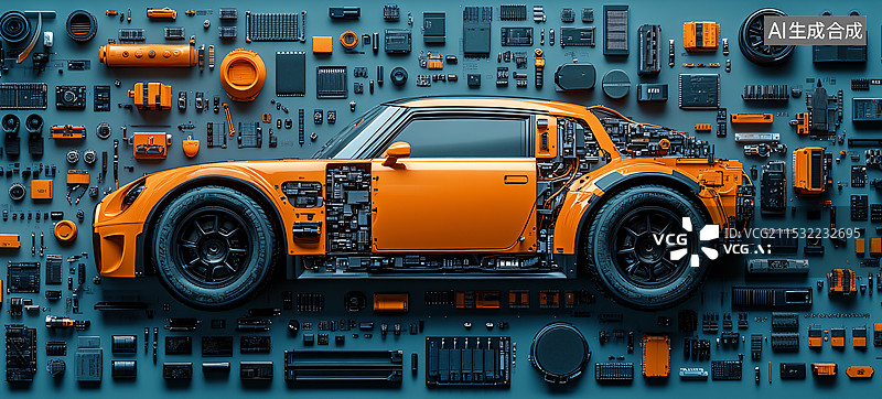 【AI数字艺术】汽车改装，零件，组装图片素材