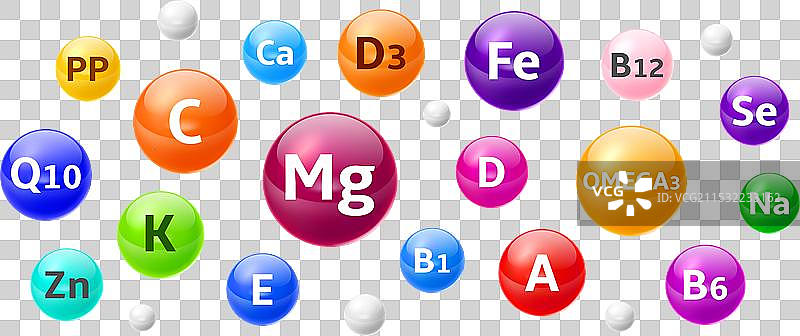 补充维生素和矿物质的3D球体图片素材