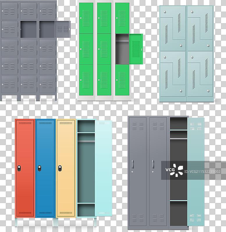 不同金属柜子、钢制储物柜、安全箱图片素材