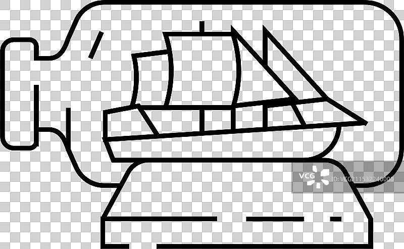 瓶中船的线条图标图片素材