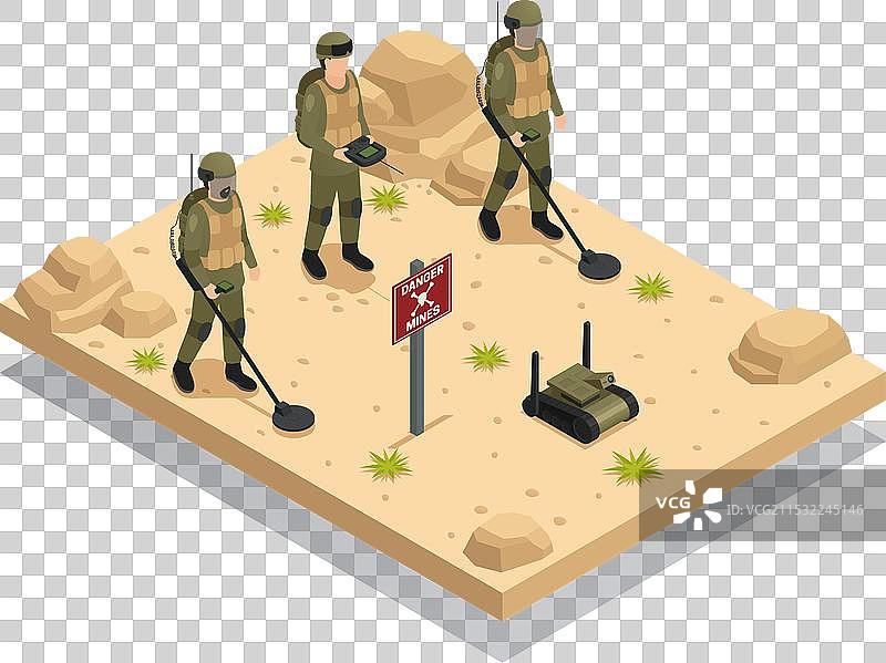 军事排雷机器人等距构图图片素材