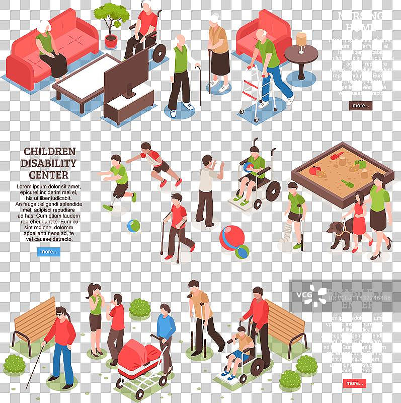 残疾人士等距横幅图片素材