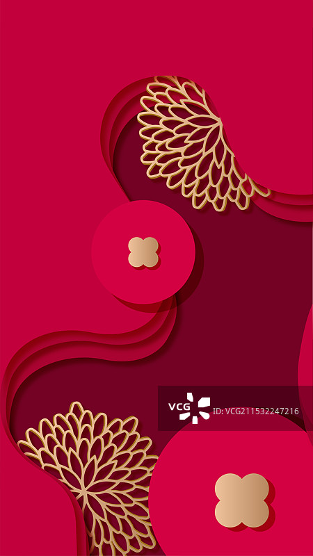 矢量红色背景时尚剪纸窗花插画海报图片素材