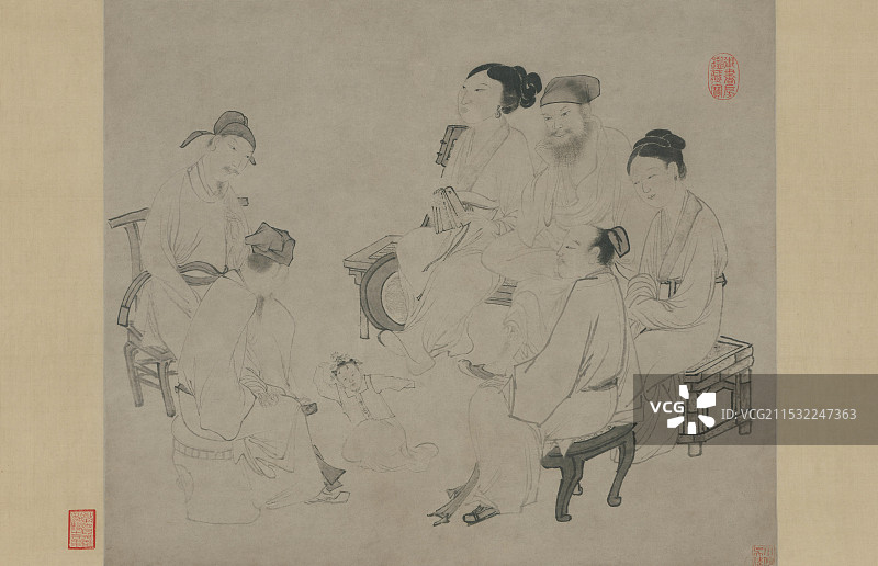 中国古代绘画，吴伟，歌舞图轴图片素材