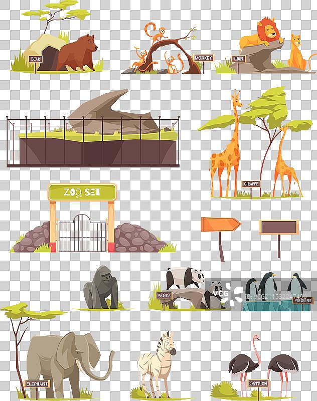 动物园动物卡通图标集合图片素材