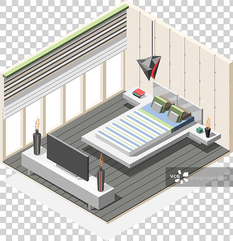 未来主义卧室室内等角构图图片素材