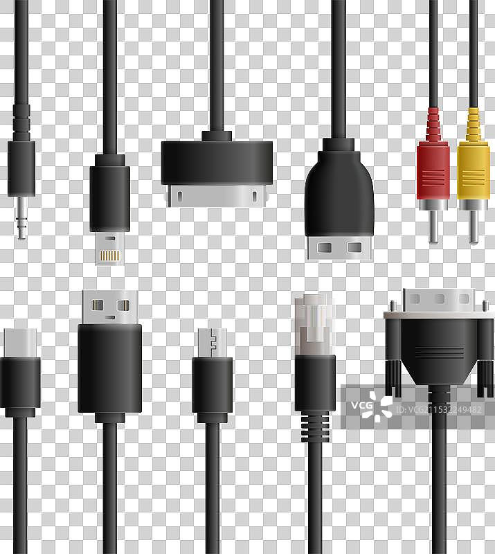 逼真的计算机连接器集合图片素材