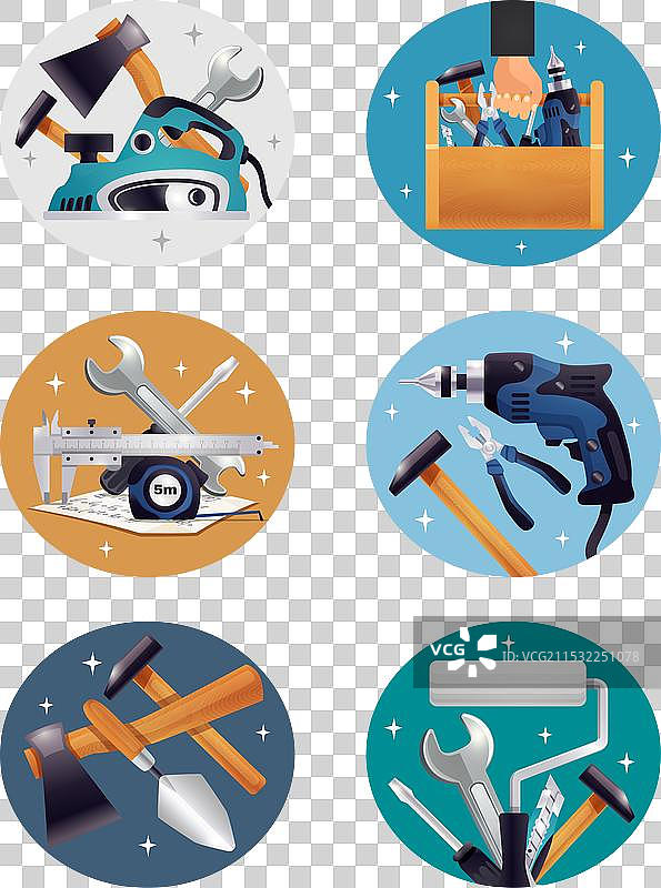 木工工具的真实组合图标图片素材