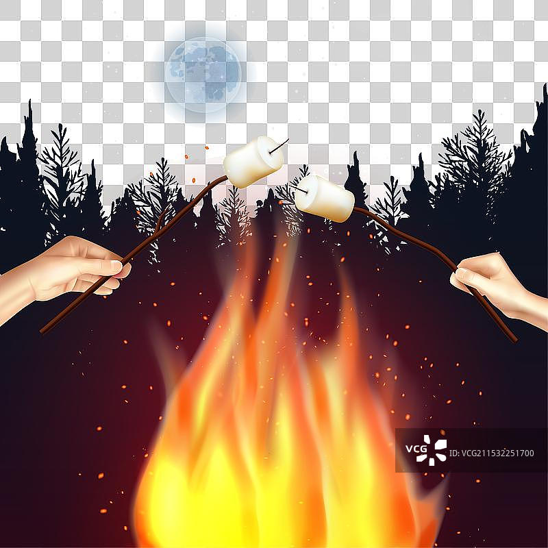 篝火旁的棉花糖组合图片素材