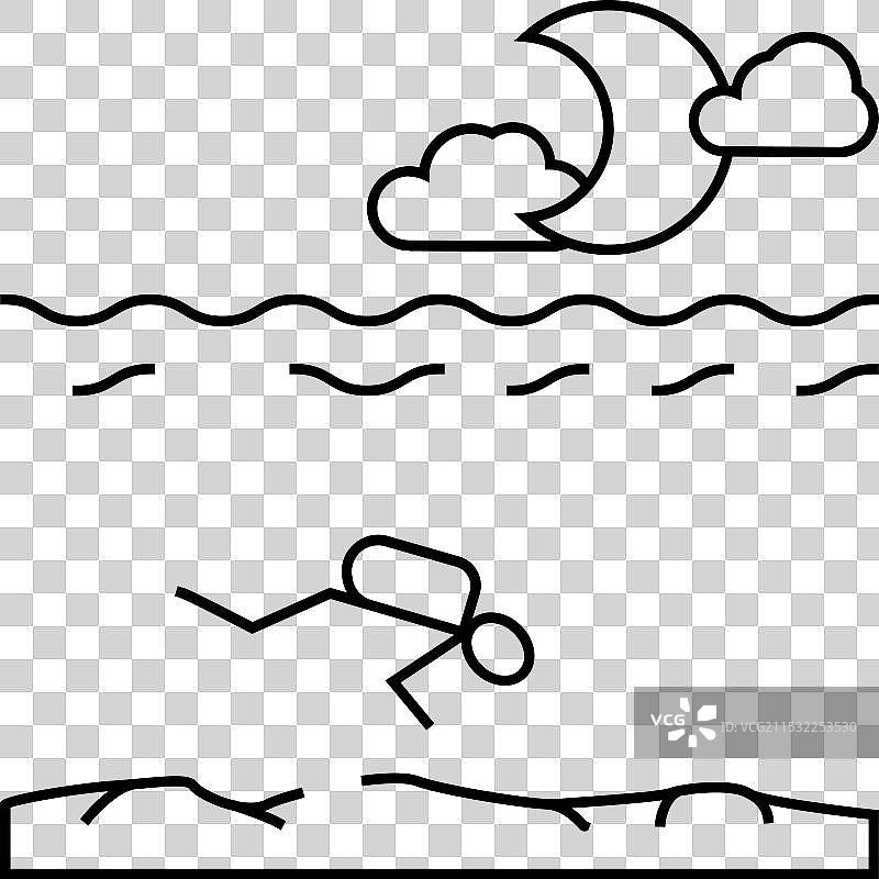 夜间潜水课程线条图标图片素材