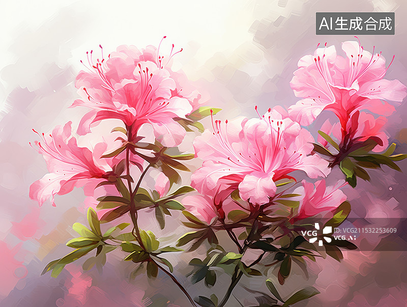 【AI数字艺术】公园里粉红色开花植物的特写镜头图片素材