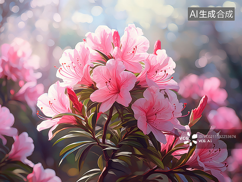 【AI数字艺术】公园里粉红色开花植物的特写镜头图片素材