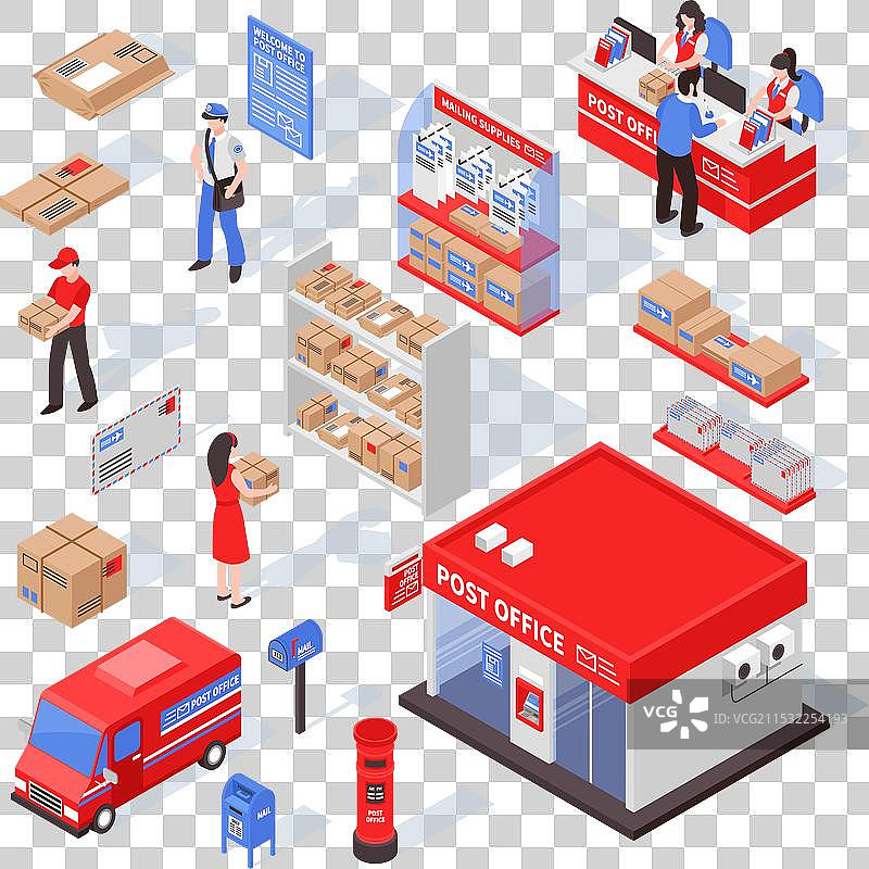 邮政服务等距图形集图片素材