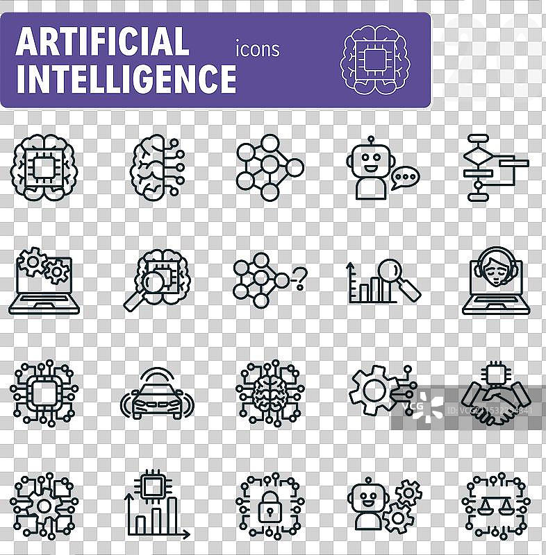 一组展示人工智能的线条图标图片素材