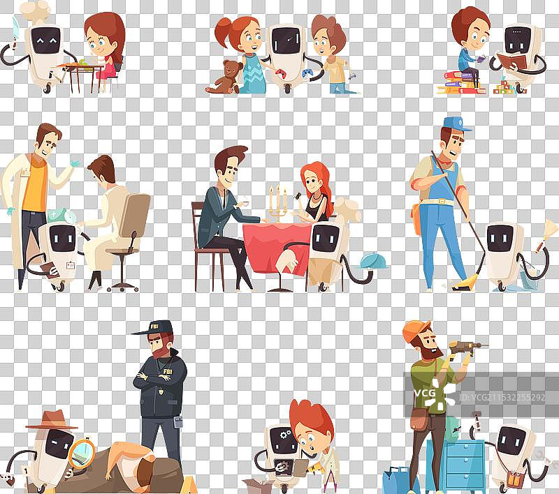 机器人助手卡通图标集图片素材