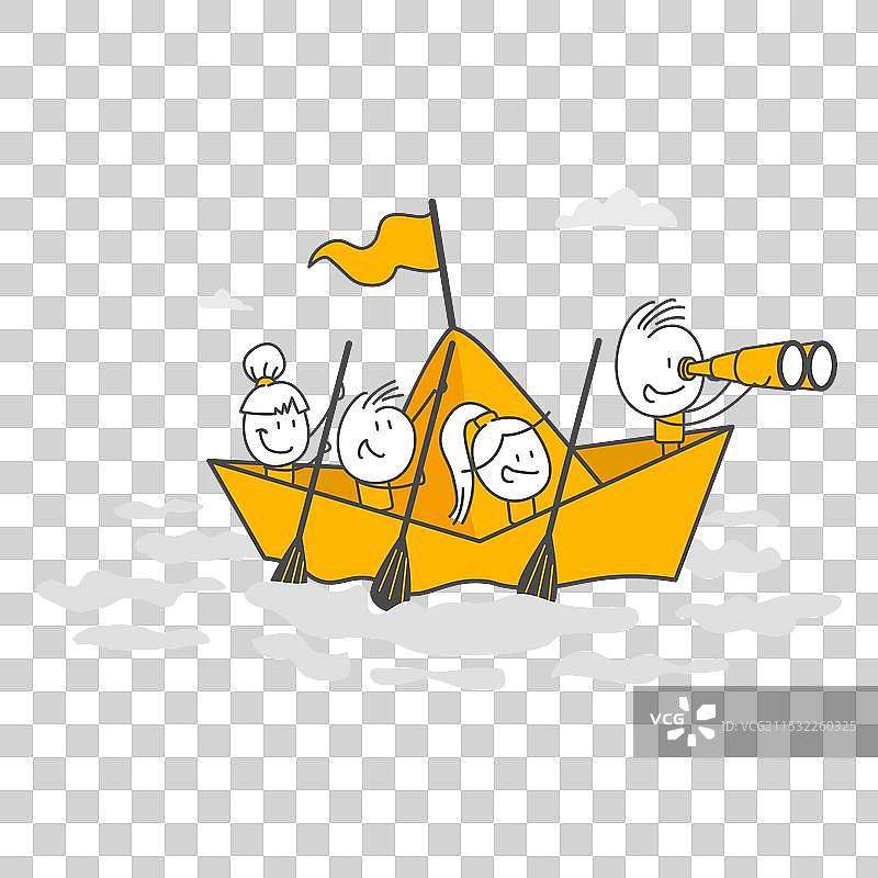 手持望远镜的商人管理着折纸船图片素材