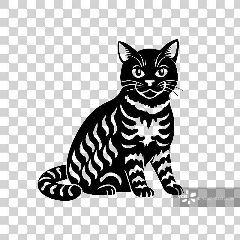 美国短毛猫坐姿剪影图片素材