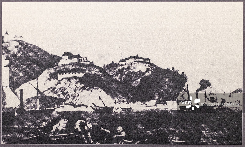 英军屯兵海上 1842年5月18日 英舰队在侵华英军司令郭富率领下 进攻乍浦 浙江省博物馆之江馆图片素材