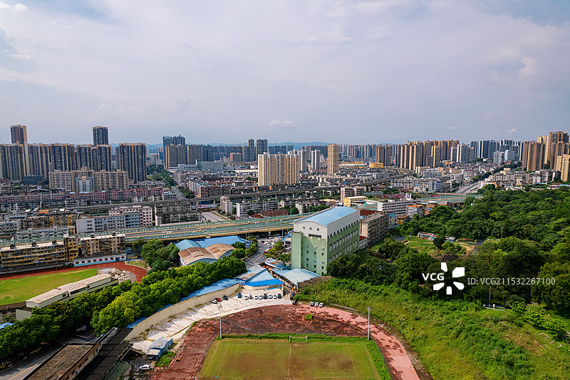 中国广西壮族自治区南宁市兴宁区民生街道，城市风光航拍图片素材