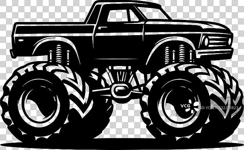 怪兽卡车轮廓在白色背景上孤立展示图片素材