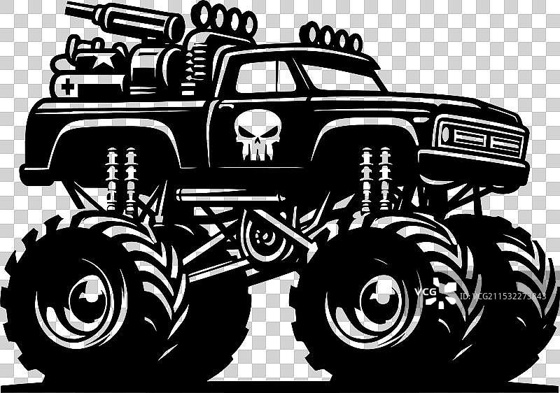 怪兽卡车轮廓在白色背景上孤立显示图片素材