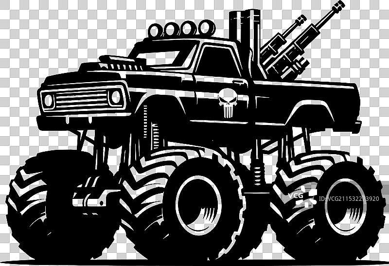 怪兽卡车轮廓在白色背景上孤立展示图片素材