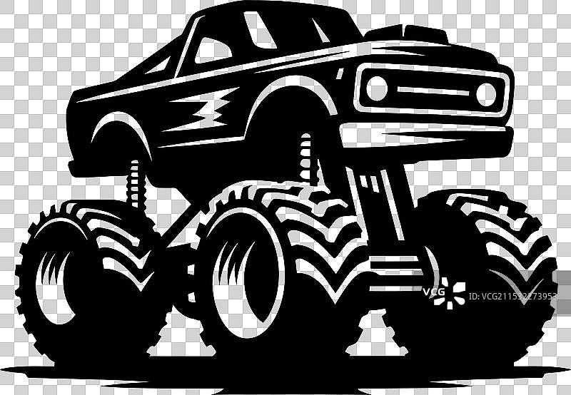 怪兽卡车轮廓在白色背景上孤立展示图片素材