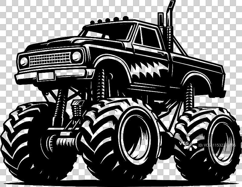 怪兽卡车轮廓在白色背景上孤立展示图片素材