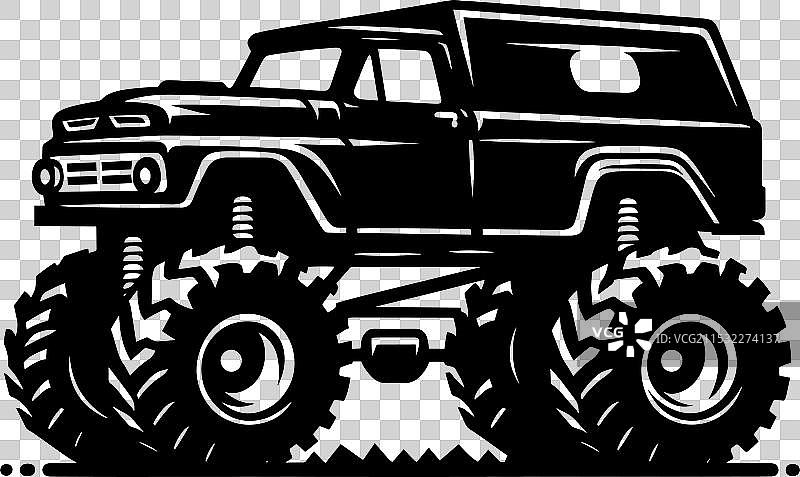 怪兽卡车轮廓在白色背景上孤立显示图片素材