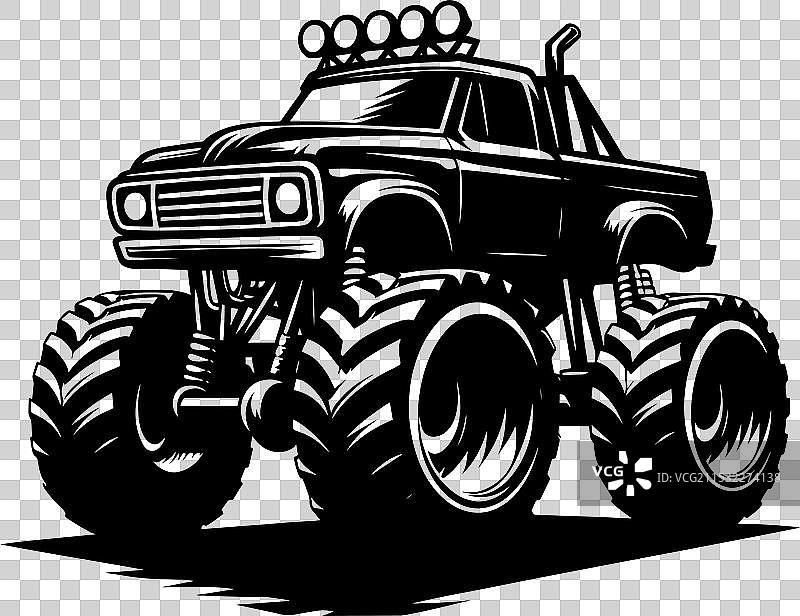 怪兽卡车轮廓在白色背景上孤立展示图片素材