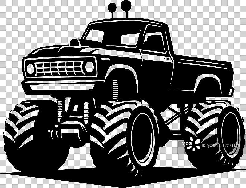 怪兽卡车轮廓在白色背景上孤立展示图片素材